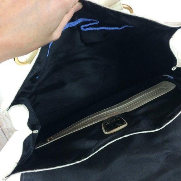 SV Vera Wang NWOT Signature Ivory Textile Handbag Faux Patent Leather Trim - Picture 6 of 8